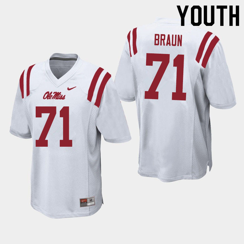 Youth #71 Tobias Braun Ole Miss Rebels College Football Jerseys Sale-White - Click Image to Close